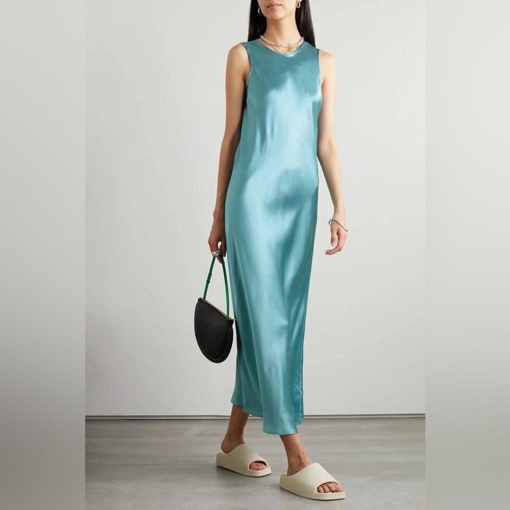 NWT ATM Bias-Cut Silk Midi Slip Dress Amalfi Blue Sz S